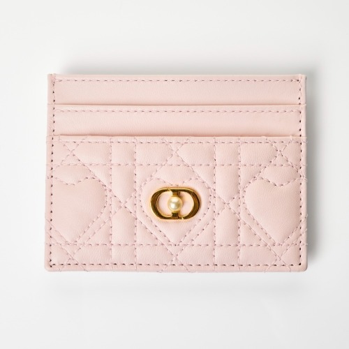 Christian Dior, Powder Pink Cannage Lambskin Jolie Freesia Card Holder with Box