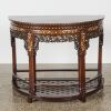 A Late 19th to Early 20th Century Chinese Hardwood and Mother-of-Pearl Inlaid Carved Demi-lune Table