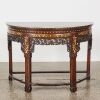 A Late 19th to Early 20th Century Chinese Hardwood and Mother-of-Pearl Inlaid Carved Demi-lune Table - 4