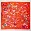 Herm&egrave;s, 100% Silk, Les Confessions Red Scarf with Knotting Cards