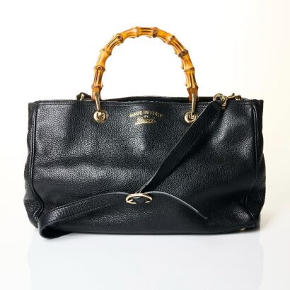 Gucci, Black Leather Bamboo Shopper Tote