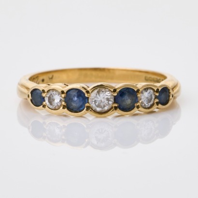 9ct Yellow Gold, Sapphire / .15ct Diamond Ring