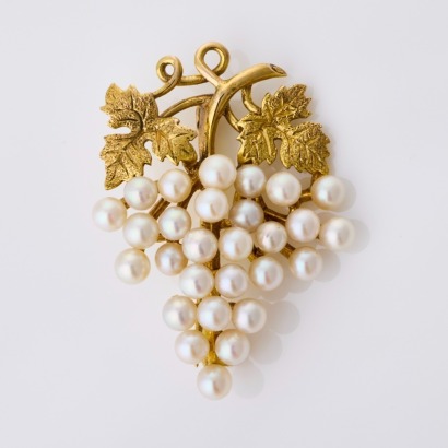 9ct Yellow Gold, Grape Akoya Pearl Brooch