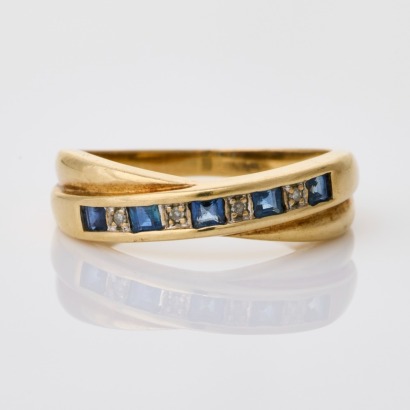9ct Yellow Gold, Sapphire / .03ct Diamond Ring