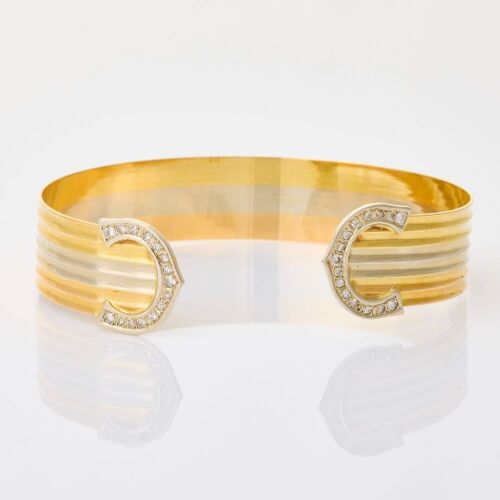 18ct Tri-Colour Gold, 0.15ct Diamond Cuff Bracelet