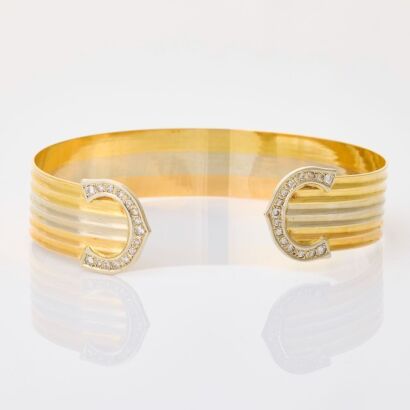 18ct Tri-Colour Gold, 0.15ct Diamond Cuff Bracelet