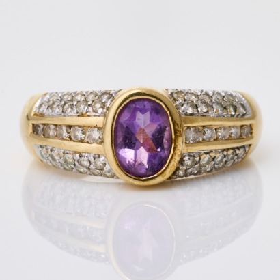 9ct Yellow Gold, Amethyst / 0.50ct Diamond Dress Ring