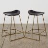A Pair of Black Leather Barstools with Gold Metal Base A/f