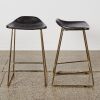 A Pair of Black Leather Barstools with Gold Metal Base A/f - 2