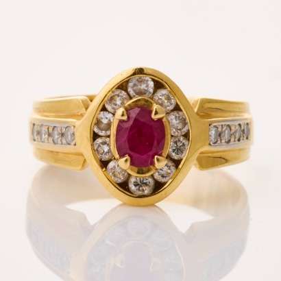 18ct Yellow Gold, 0.50ct Ruby / 0.40ct Diamond Cluster Ring
