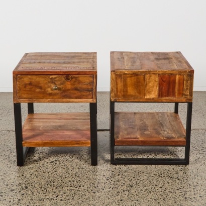 A Pair of Rustic Industrial Timber Bedsides
