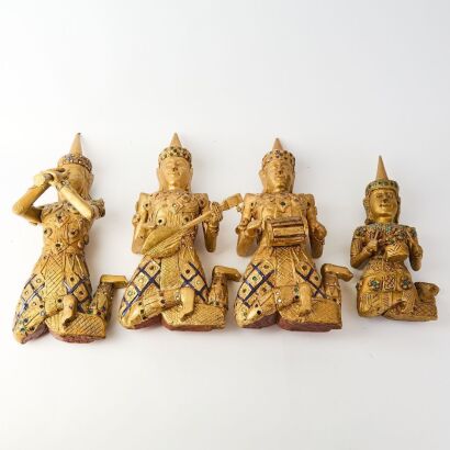 A Group of Four Thai Gilt-Lacquered Wood Figures