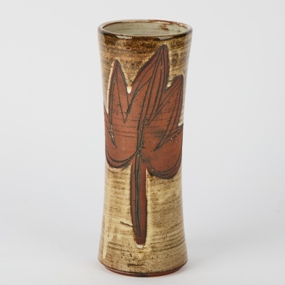 A Mid-Century Briglin of London Brown Leaves Vase (Signed)