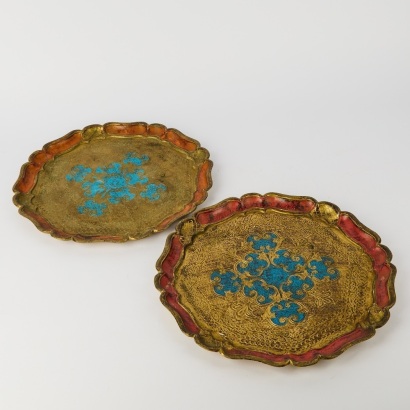 Two Florentine Italian Lacquer Trays