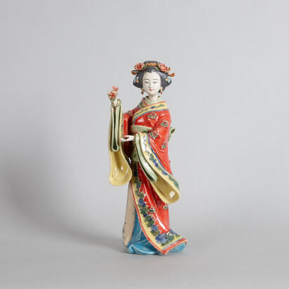 A Chinese Foshan Ceramic Chinese Lady Statue