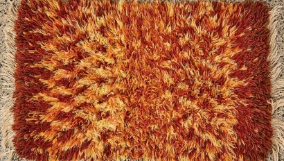 A 1970s Hand Tufted Wool Rug Red and Orange