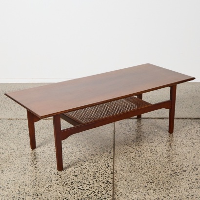 A Mid-Century Teak and Rattan Coffee Table