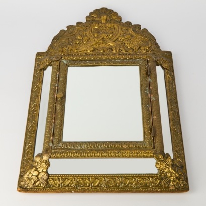 An Antique Rococo Brass Mirror Cabinet