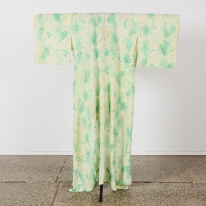 A Vintage Kimono with Green Leaf Design