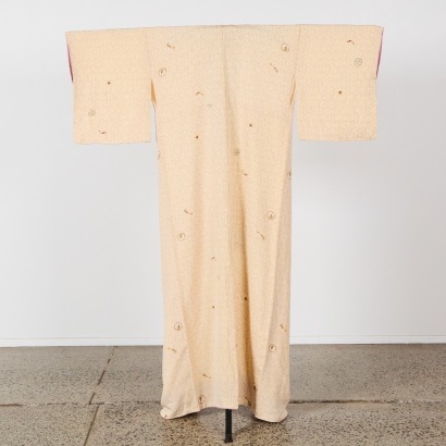A Vintage Kimono with Cubic Design in Beige