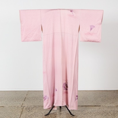 A Purple Vintage Kimono with Fan and Floral Design