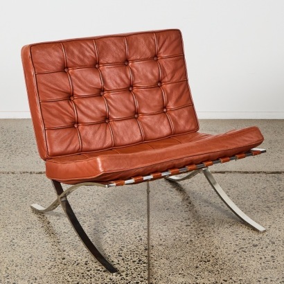 A Tan Genuine Leather Mies van der Rohe Barcelona Style Chair