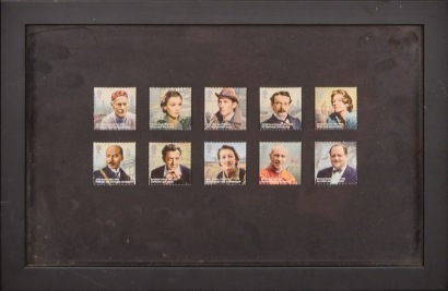A Collection of Framed Famous English People Stamps