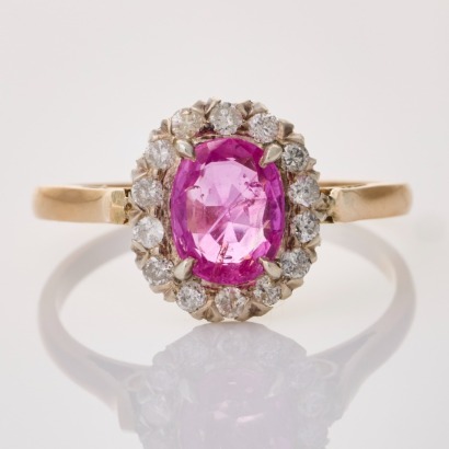 11ct Yellow Gold, Modern, 0.87ct Pink Sapphire / 0.21ct Diamond Ring