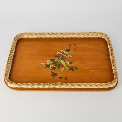 A Vintage Bird Woven And Wooden Tray