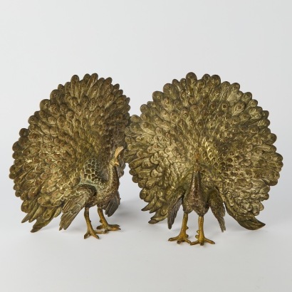 A Pair of Brass Peacocks
