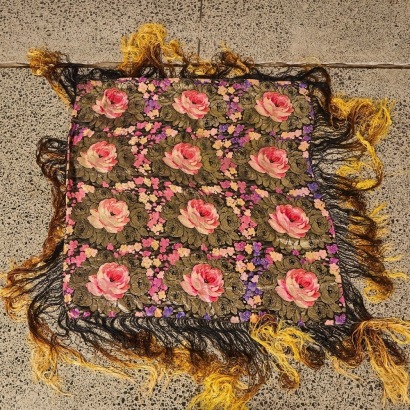 A Vintage Black Floral Silk Scarf