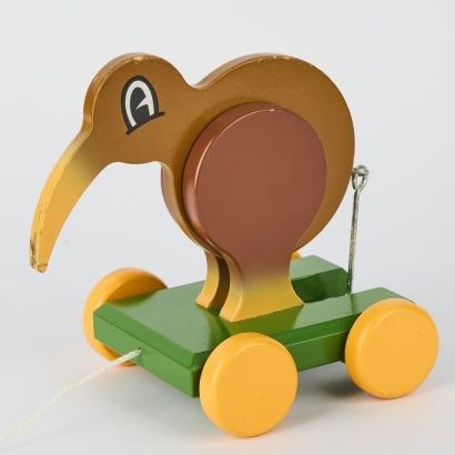A Dick Frizzell Kiwi Wooden Pull Along Toy