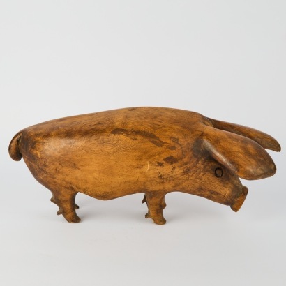 A Vintage Carved Large Wooden Pig