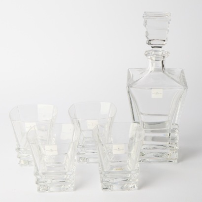 A Royal Doulton Crystal Prism Decanter and Four Tumblers in Box