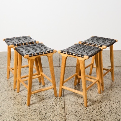 A Set of Four Woven Leather Bar Stools from Corcovado