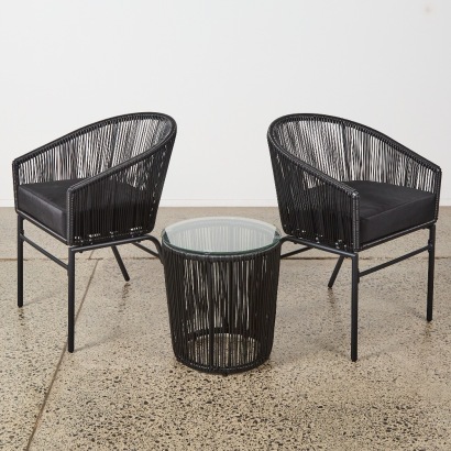 A Three-Piece Acapulco Style Outdoor Set