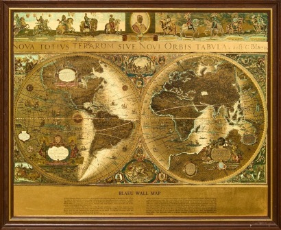 A Vintage Nova Totivs Terrarvm Orbis Tabvla Map by Willem Blaeu