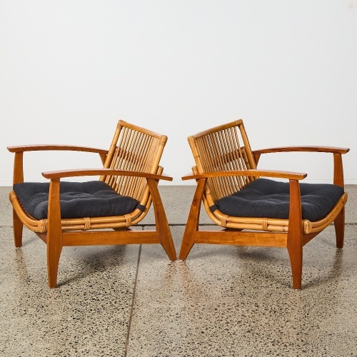A Pair of Teak Bamboo Lounge Chairs