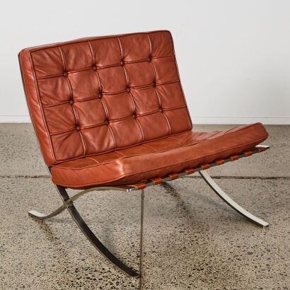 A Tan Genuine Leather Mies van der Rohe Barcelona Style Chair