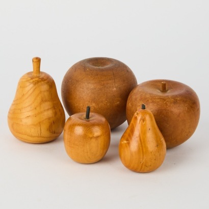 Five Pieces of Vintage Wood Carved Fruit