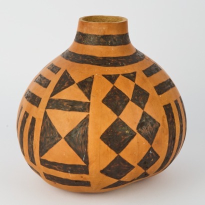 A Vintage South American Carved and Decorated Gourd Vessel
