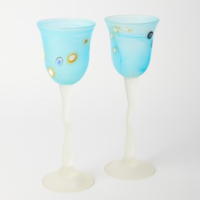 A Pair of Lynette Campbell Wine Glasses, Signed and Dated 1994