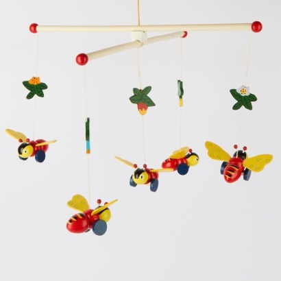 A Vintage Wooden Buzzy Bee Mobile with Original Box