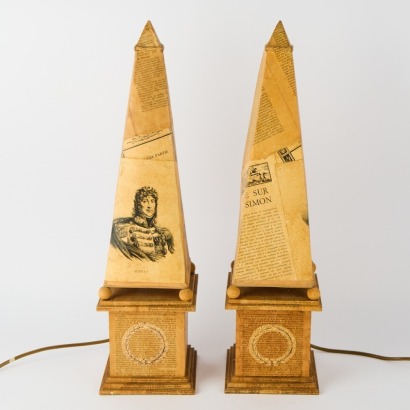 A Pair of Paper and Board Obelisk Lamps