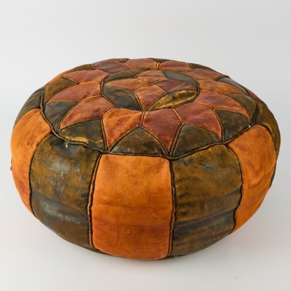 A Vintage Moroccan Leather Pouffe
