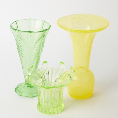 A Collection of Three Uranium Glass Vases