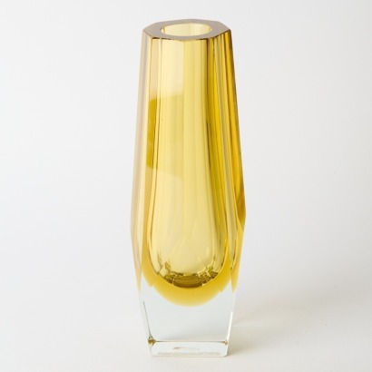 A Genuine Murano Sommerso Octagonal Faceted Glass Vase