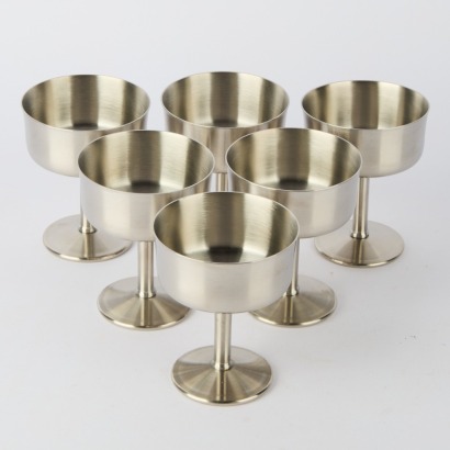 A Set of Six Winton England Stainless Steel Parfait Bowls