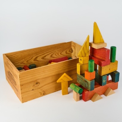 A Box of Vintage Wooden Childrens Blocks