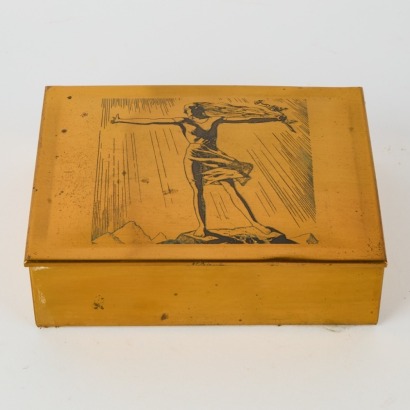 A Rare 1920s Brass Cigar Box Designed by Rockwell Kent for A. G. Spalding Bros